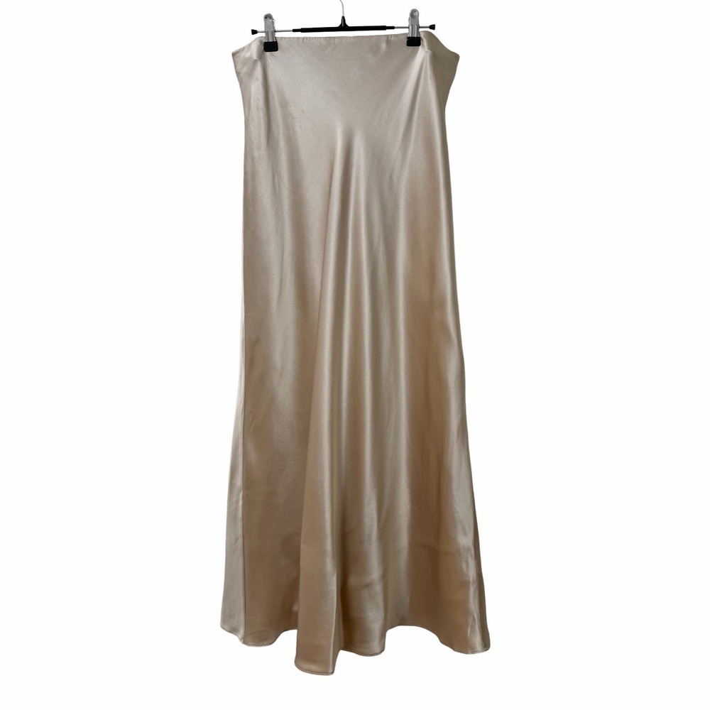 Quince Women 100% Washable Silk Maxi Skirt Size L Champagne Luxury Demure NEW